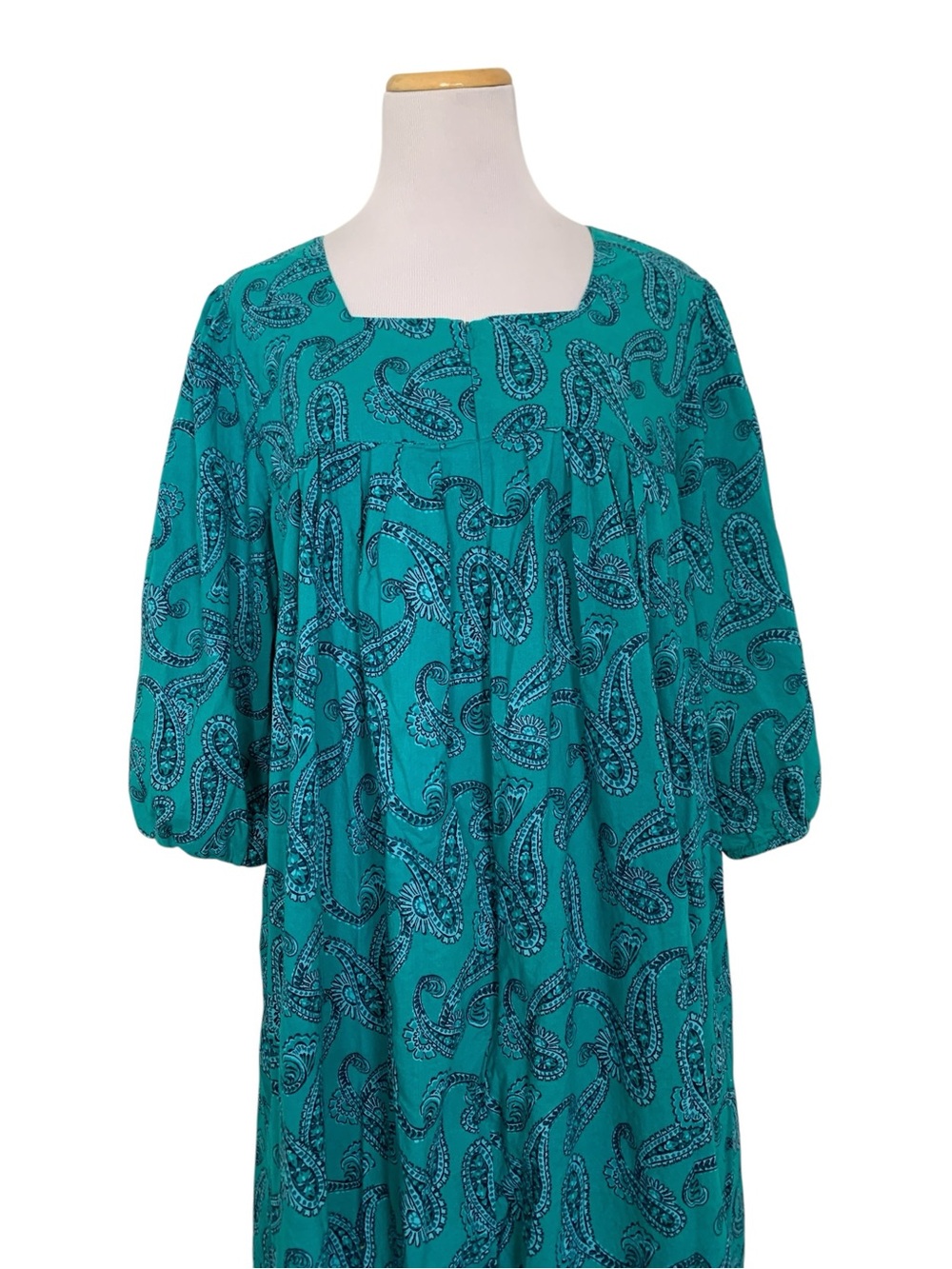 Only Necessities Lounger Patio Dress Womens 14/16 Teal Paisley Cotton Pockets
